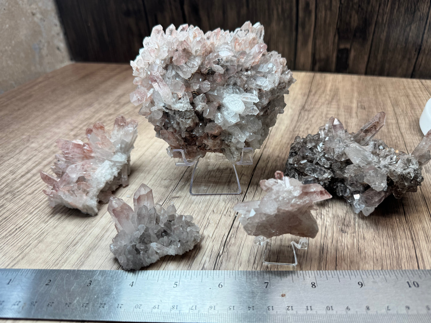 Pink and Silver Lemurian Quartz Clusters — Lot A
