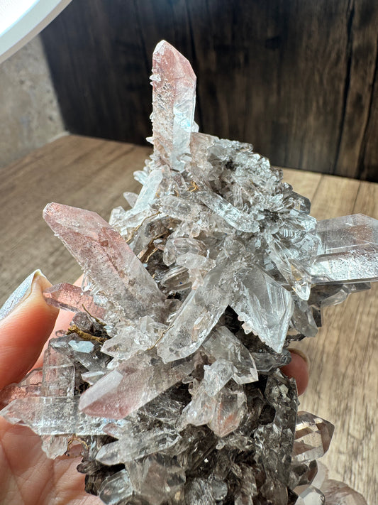 Pink and Silver Lemurian Quartz Clusters — Lot A