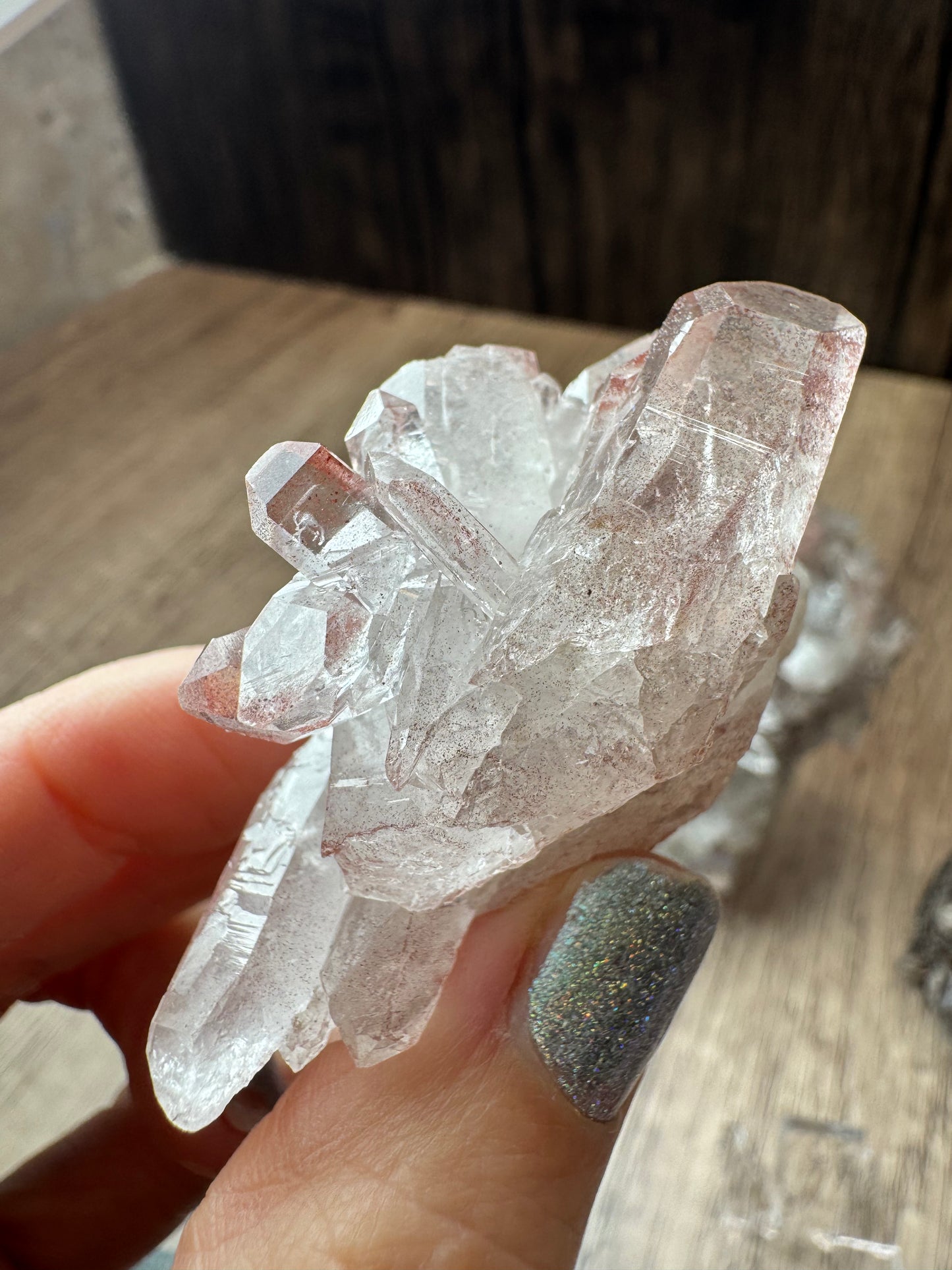 Pink and Silver Lemurian Quartz Clusters — Lot A