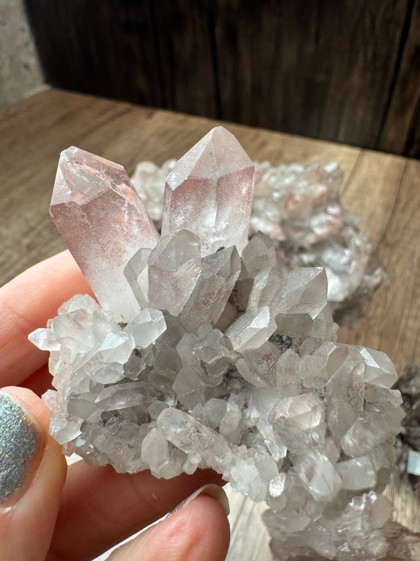 Pink and Silver Lemurian Quartz Clusters — Lot A
