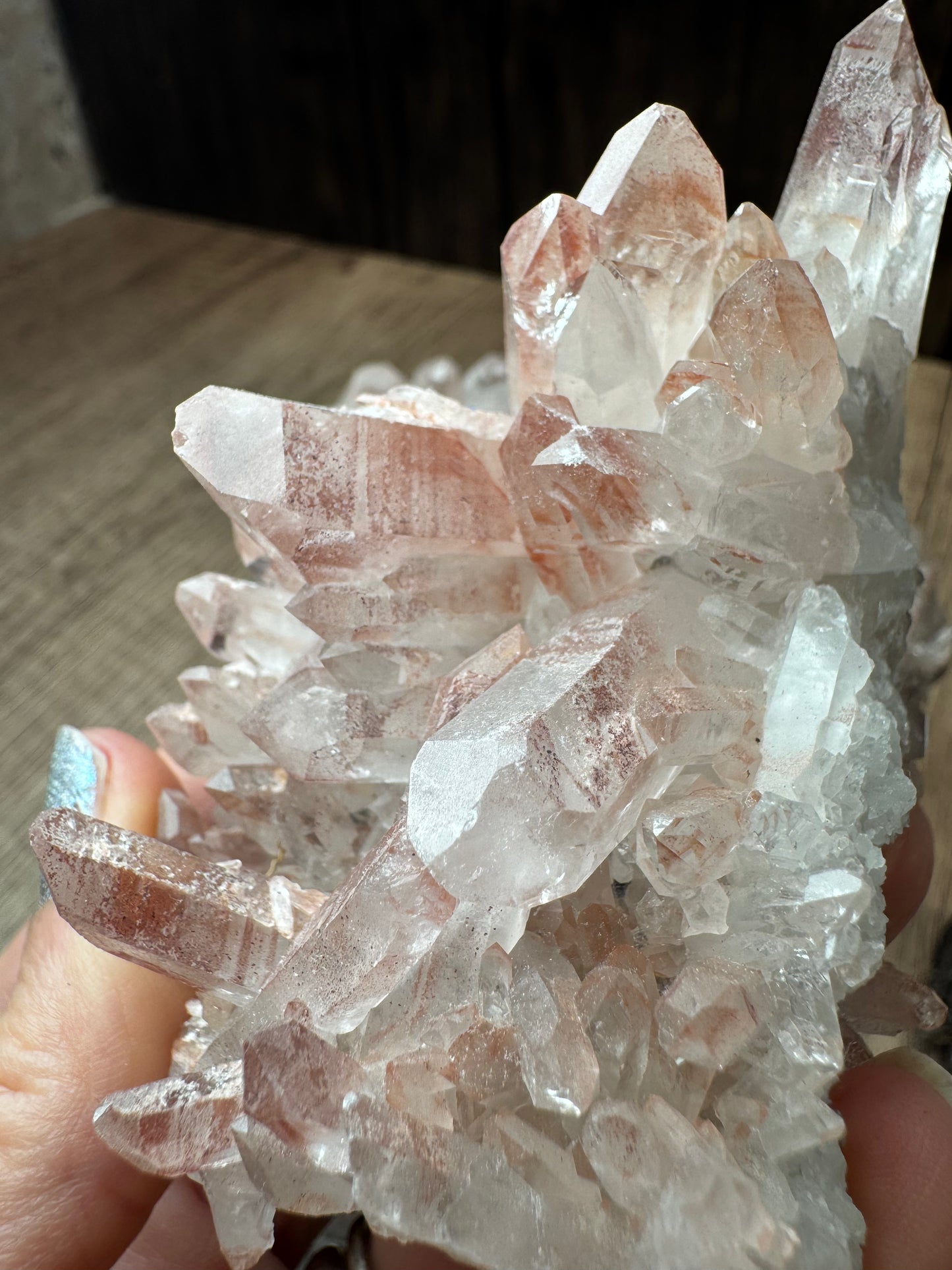 Pink and Silver Lemurian Quartz Clusters — Lot A
