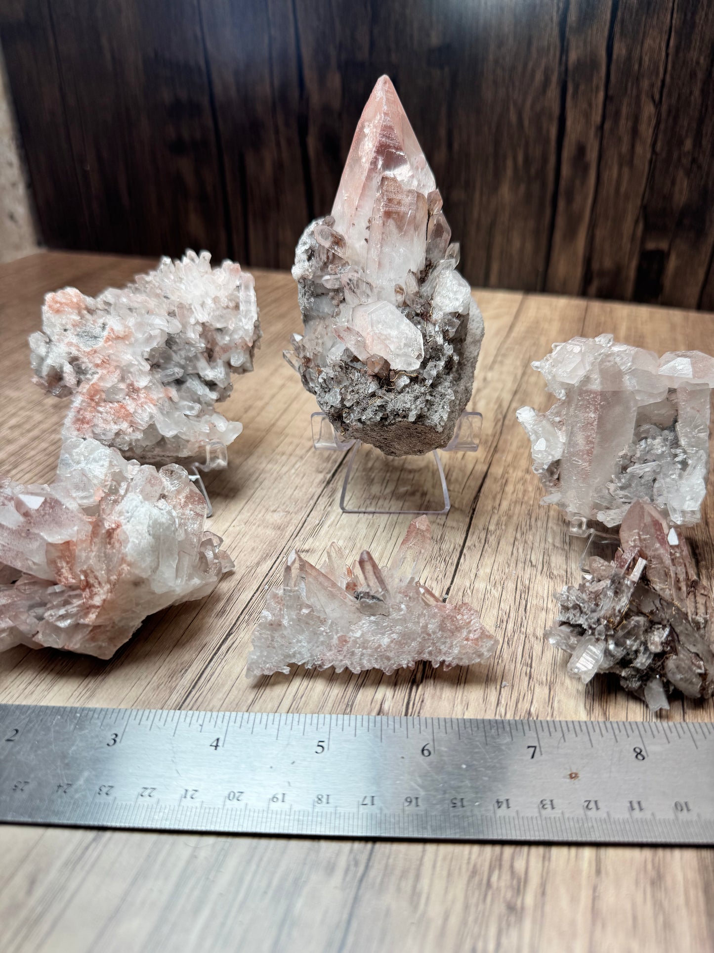 Pink and Silver Lemurian Quartz Clusters — Lot B