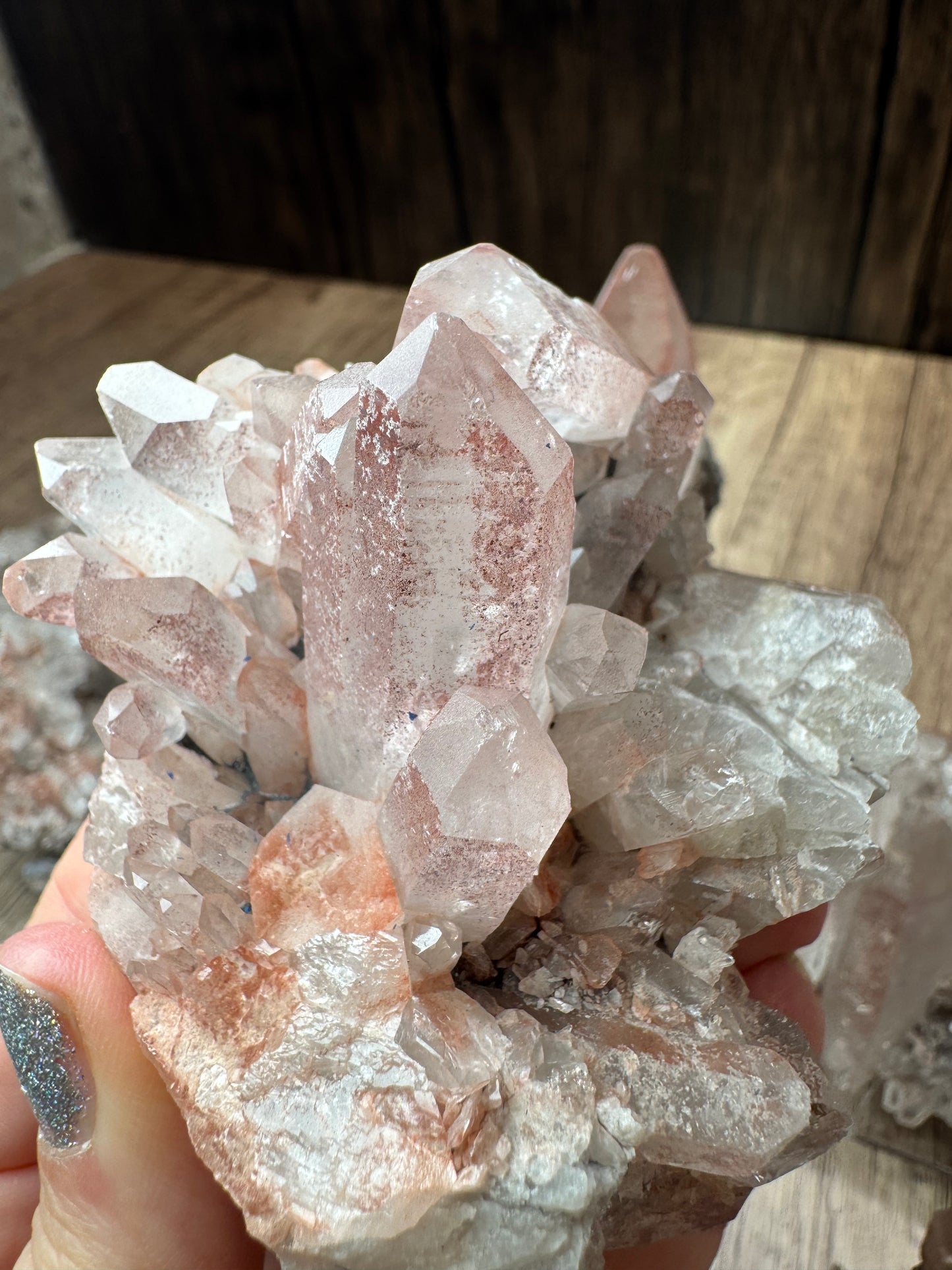 Pink and Silver Lemurian Quartz Clusters — Lot B