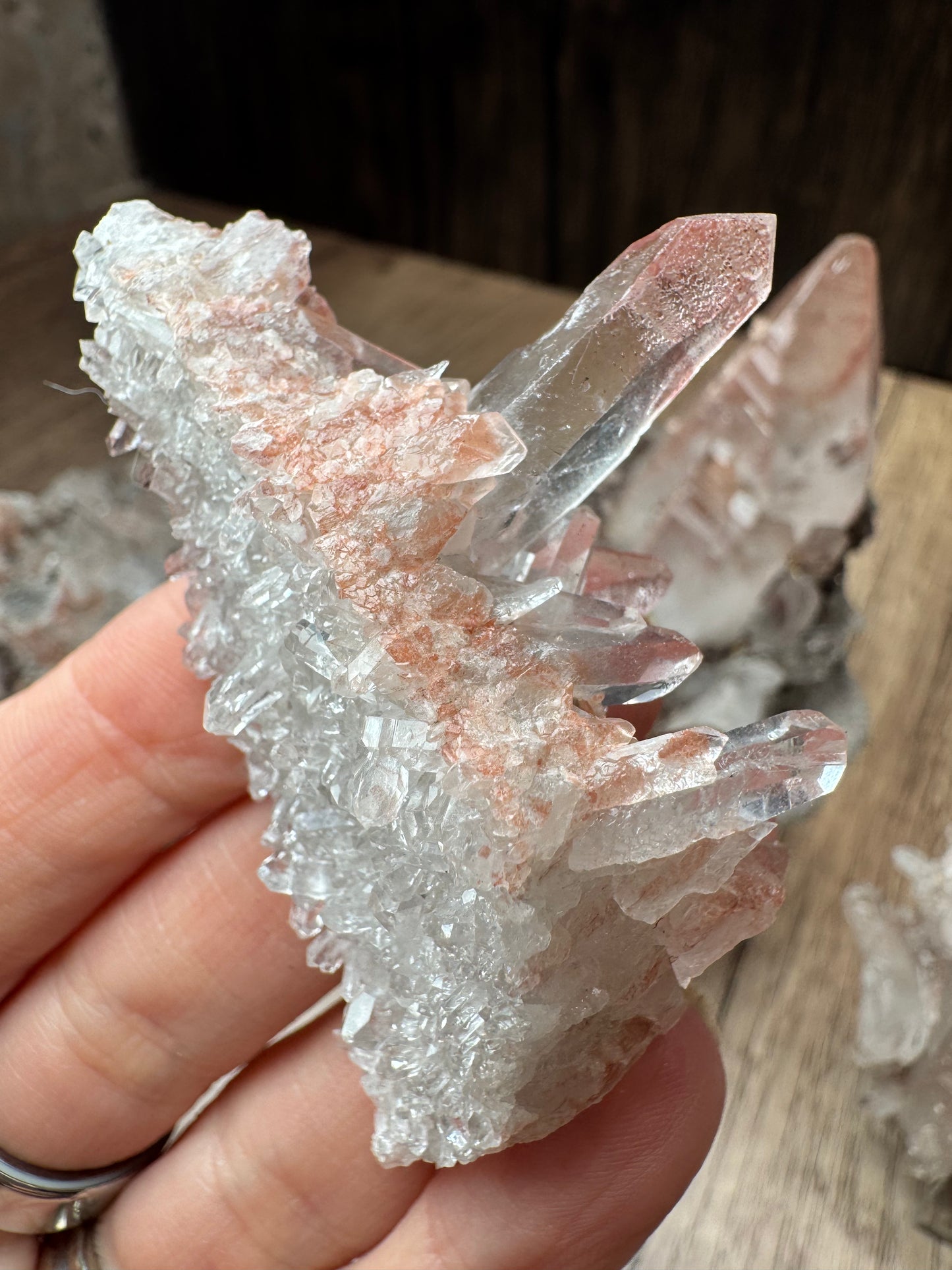 Pink and Silver Lemurian Quartz Clusters — Lot B
