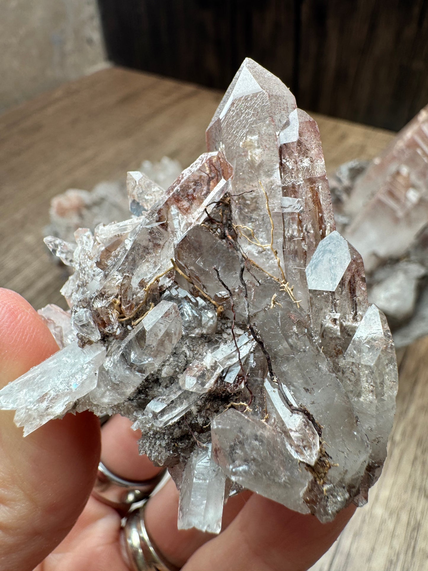 Pink and Silver Lemurian Quartz Clusters — Lot B