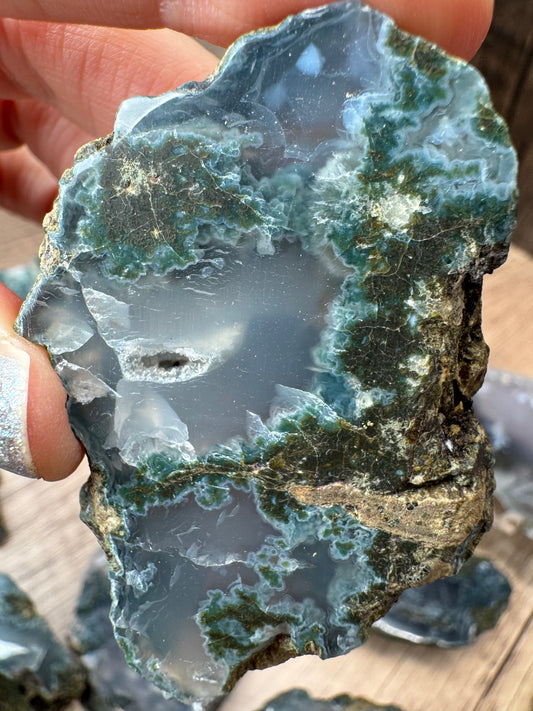 Blue-Green Moss Agate Slabs — Lot A