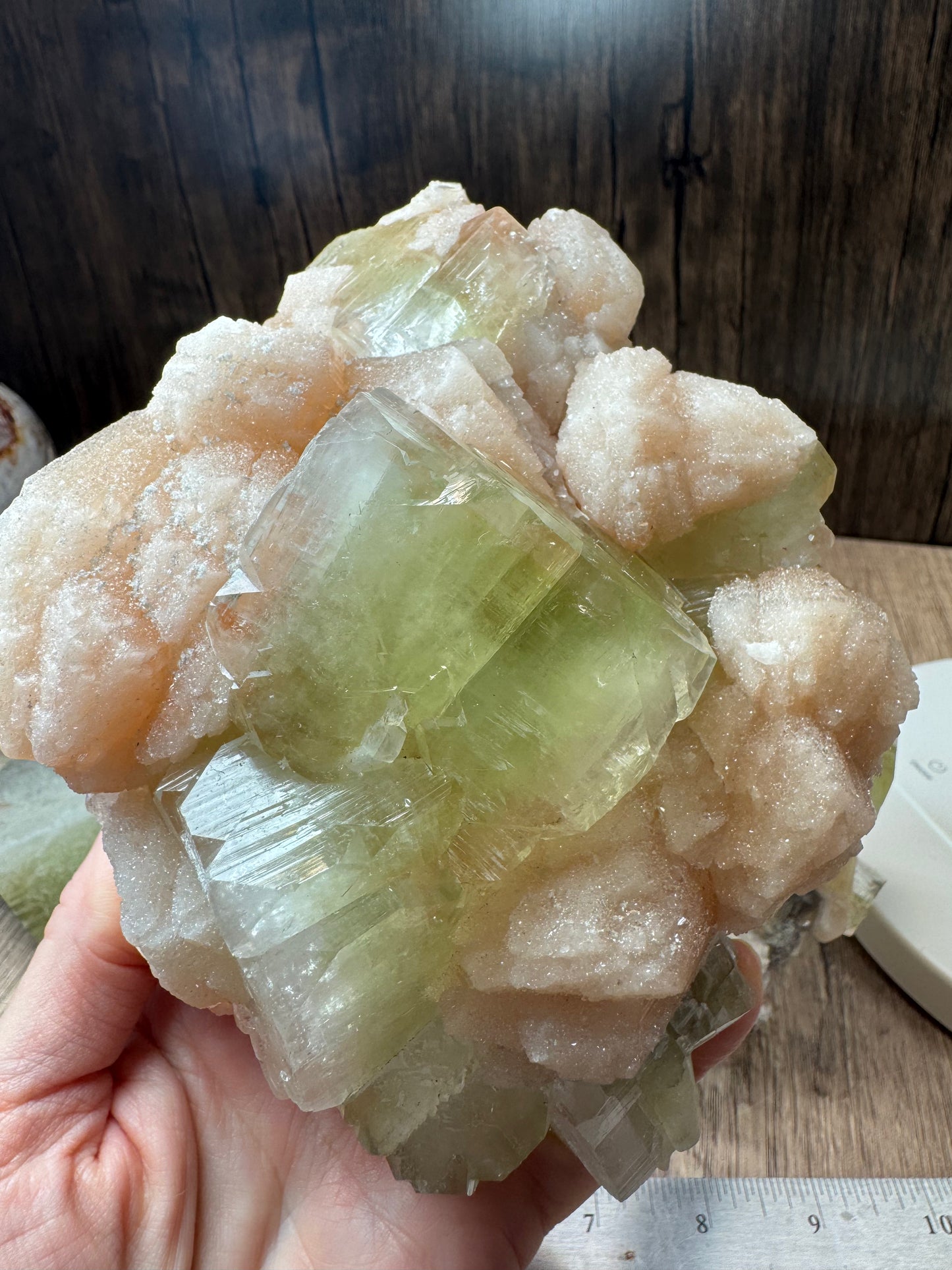 Cubic Green Apophyllite with Peach Stilbite — Lot A