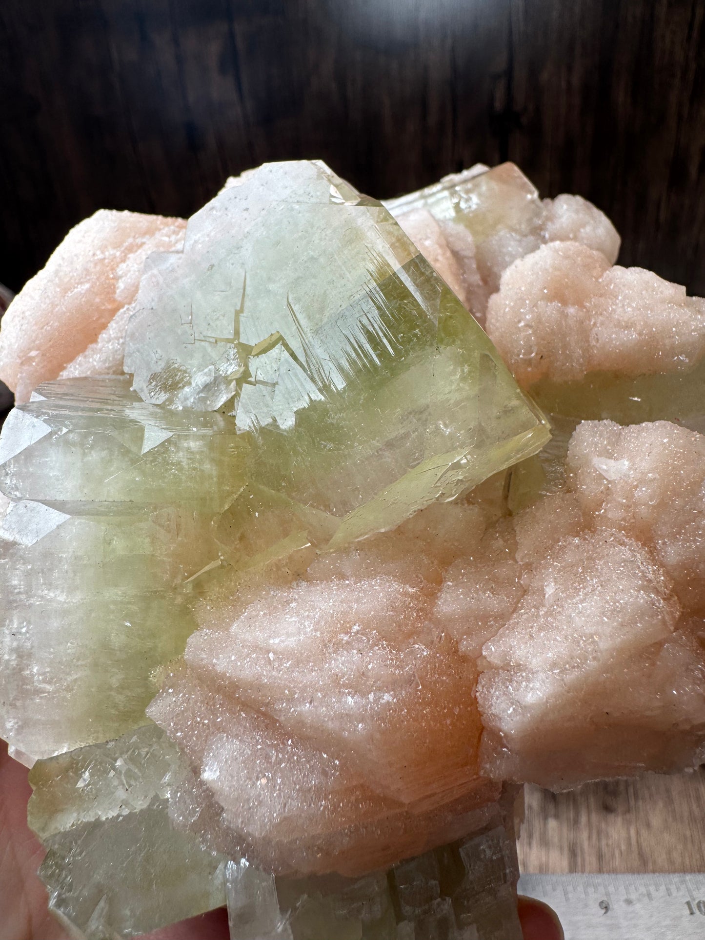 Cubic Green Apophyllite with Peach Stilbite — Lot A