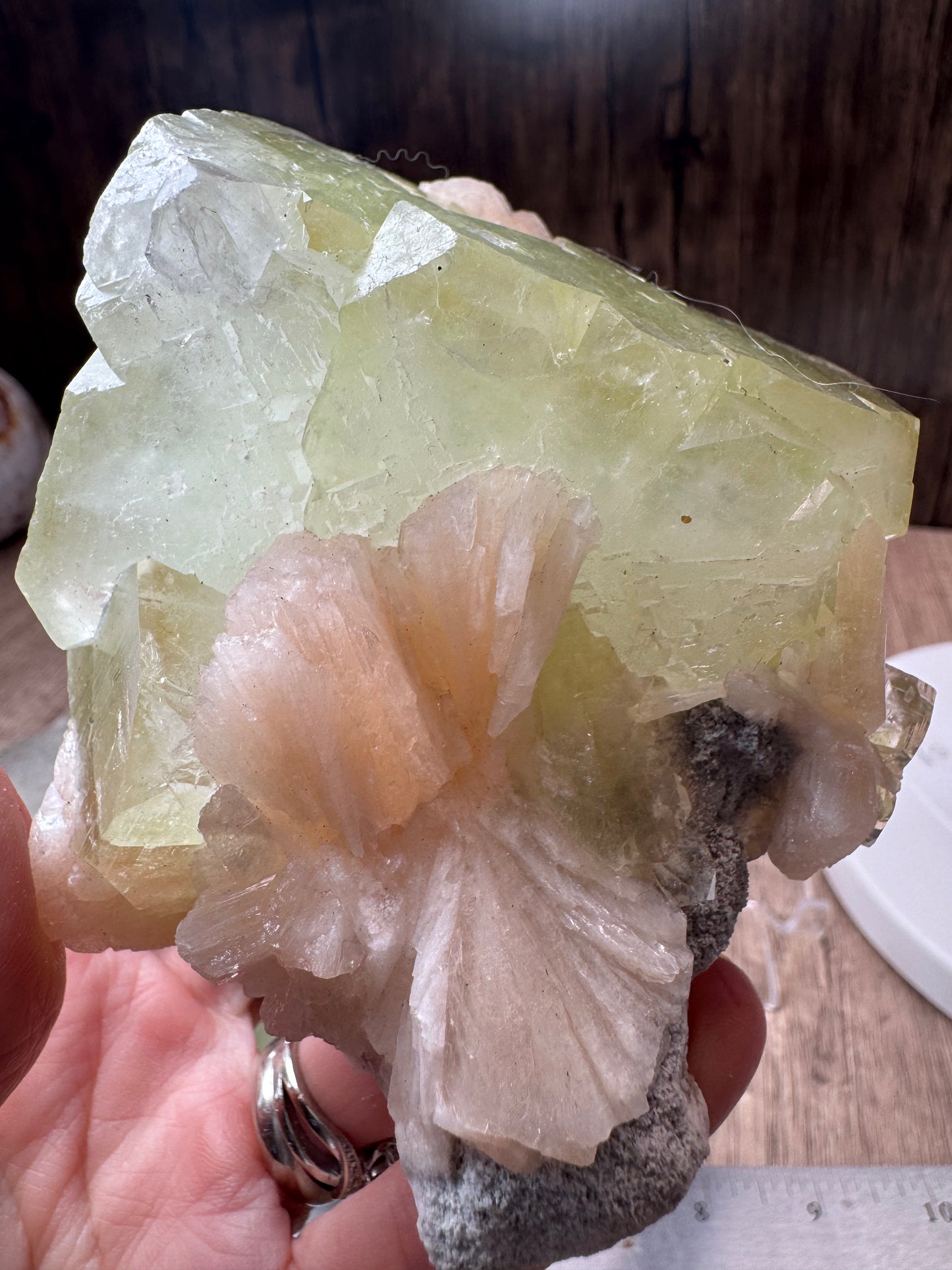 Cubic Green Apophyllite with Peach Stilbite — Lot A