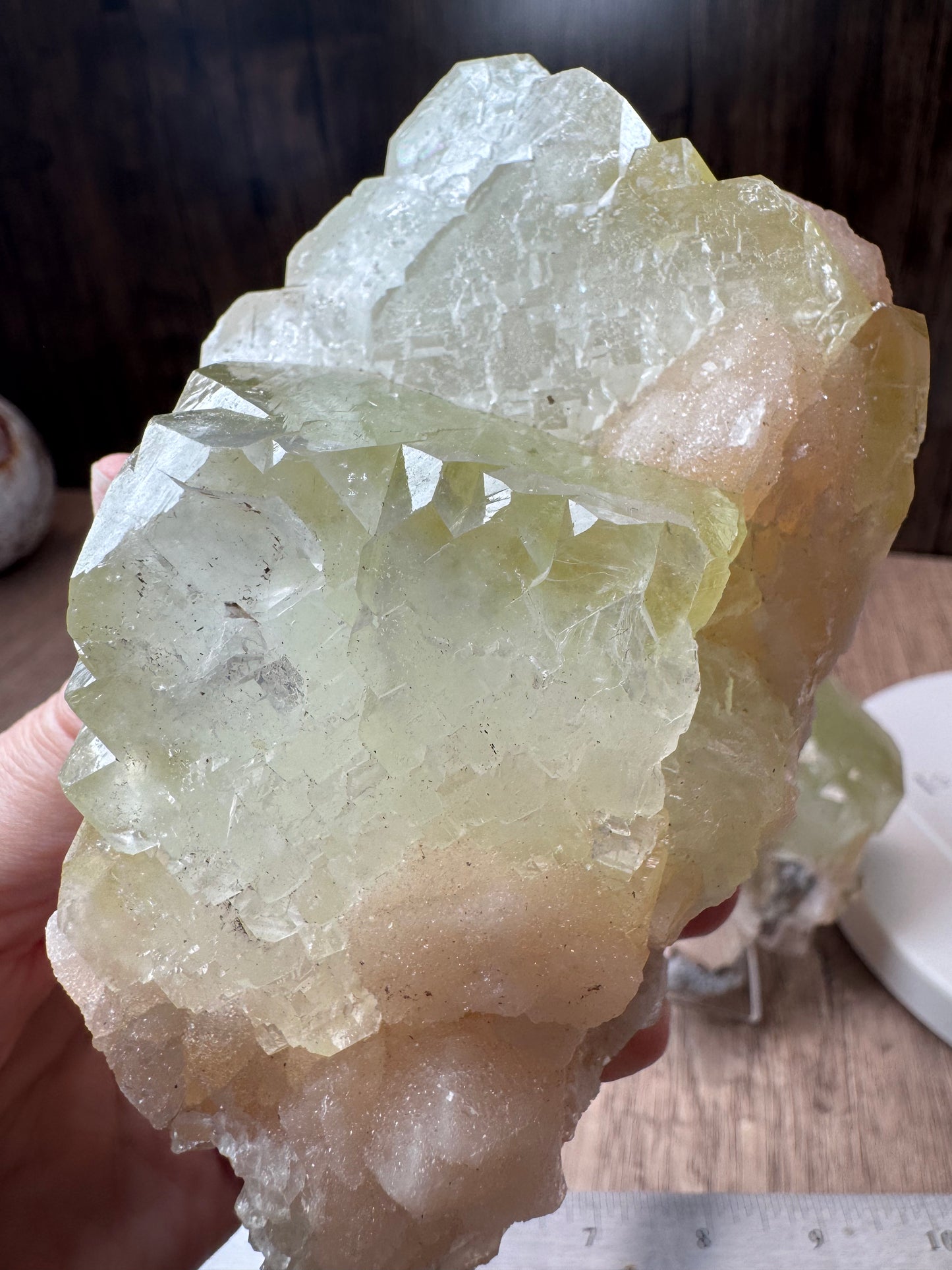Cubic Green Apophyllite with Peach Stilbite — Lot A