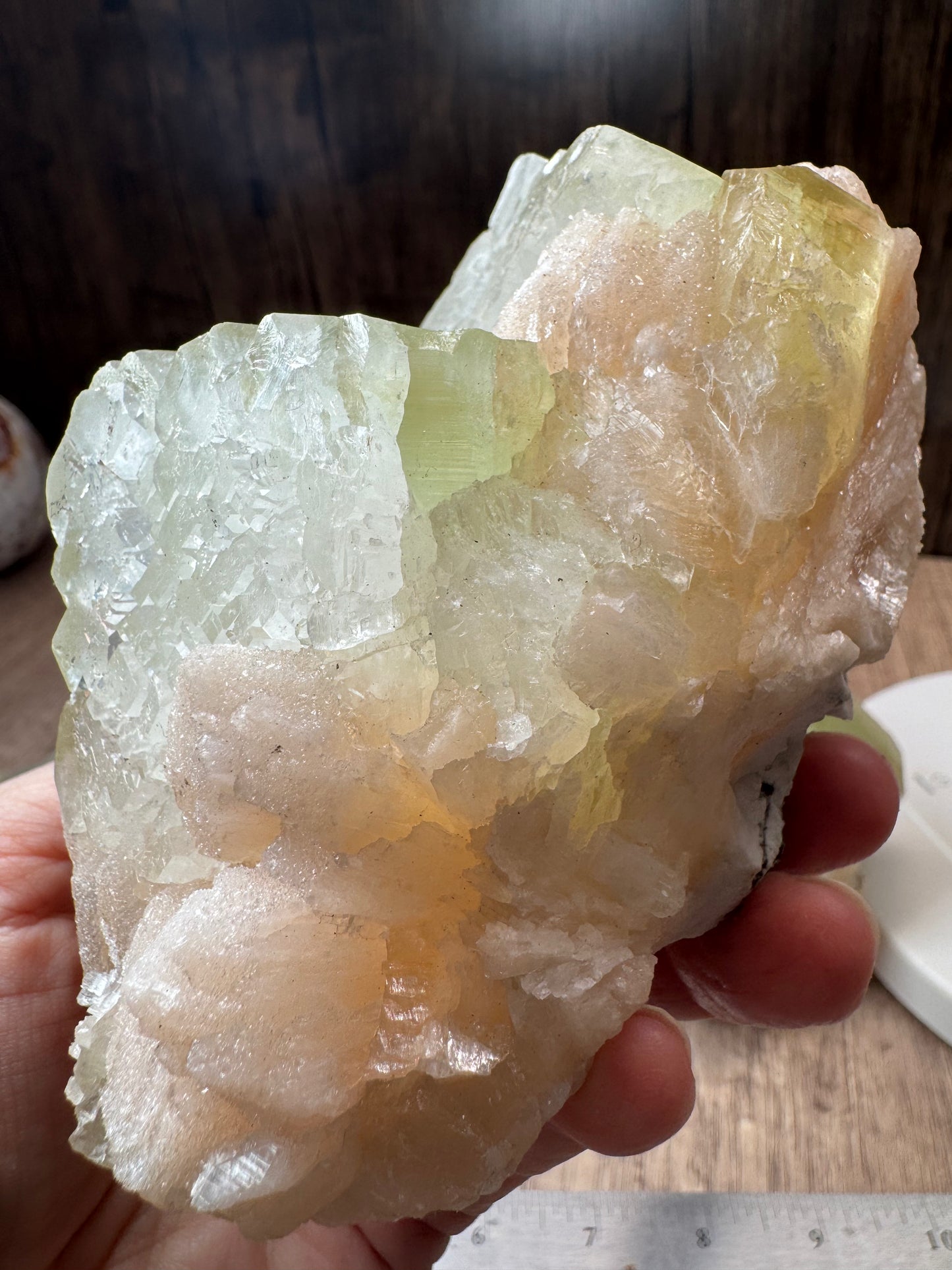 Cubic Green Apophyllite with Peach Stilbite — Lot A