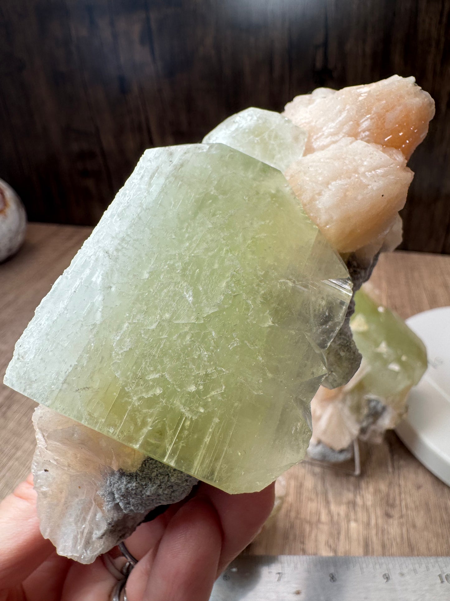 Cubic Green Apophyllite with Peach Stilbite — Lot A