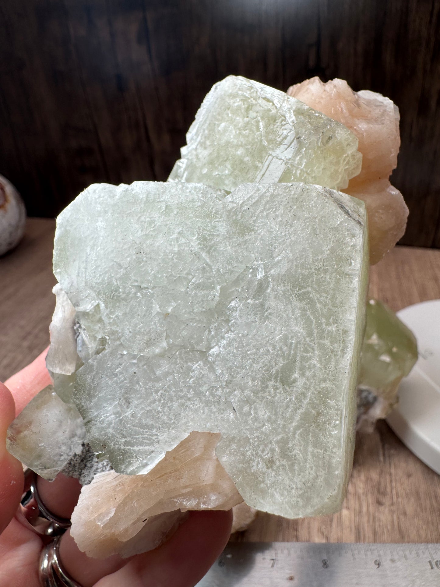 Cubic Green Apophyllite with Peach Stilbite — Lot A